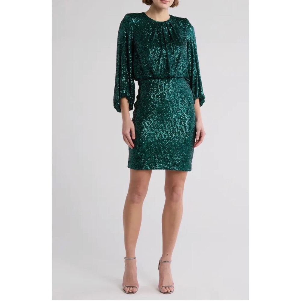 NWT Vince Camuto Sequined Long Sleeve Dress in Hunter (Green) Sz‎ 6 $198